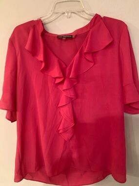 Karl Lagerfeld Hot Pink Ruffle V-Neck Blouse